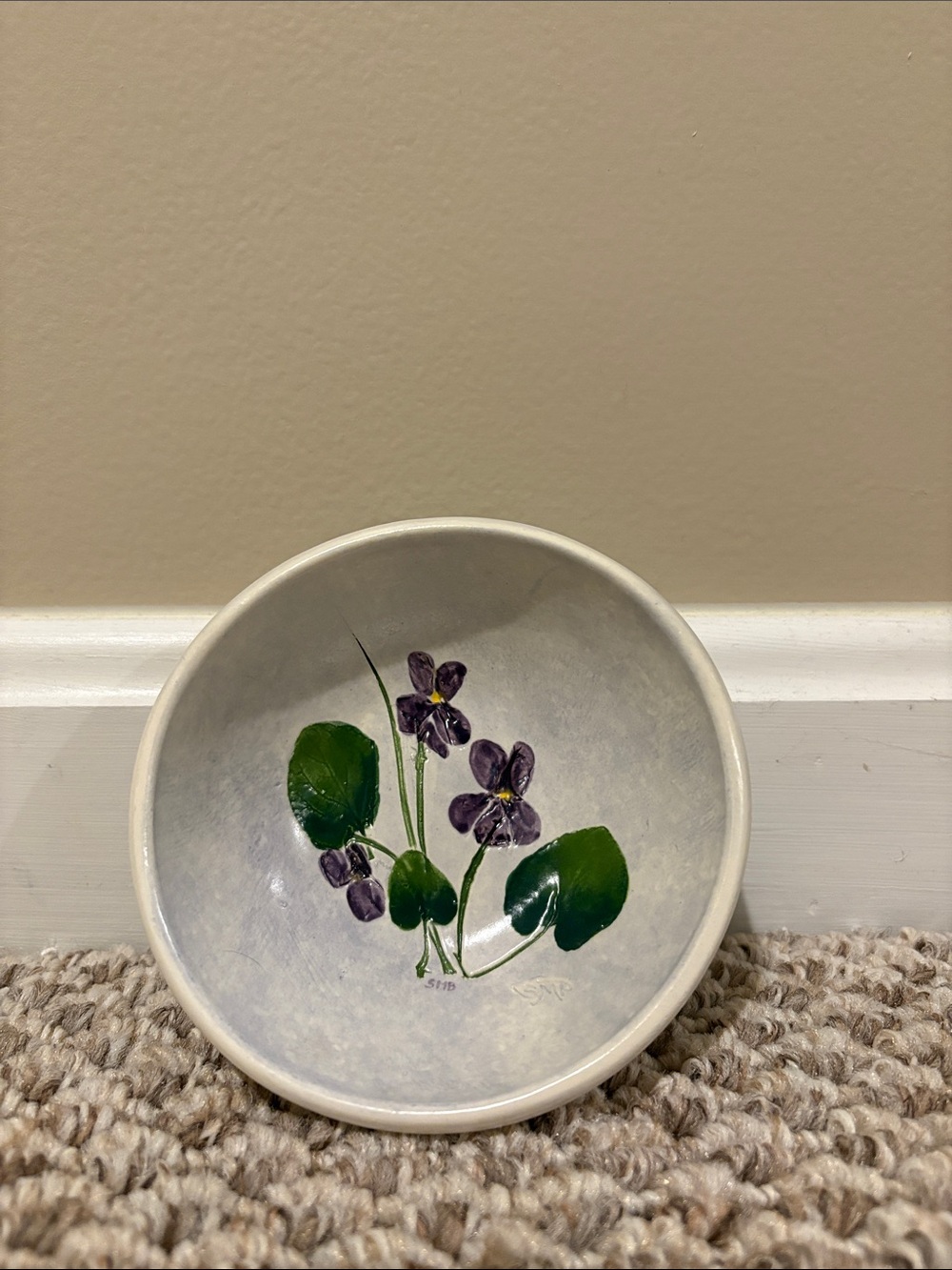Salt Marsh Pottery Hand-Painted Ceramic Bowl with Purple Violet Floral Design